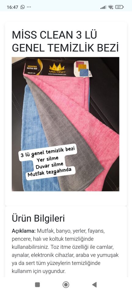 Miss clean 3 lu genel temizlik bezi